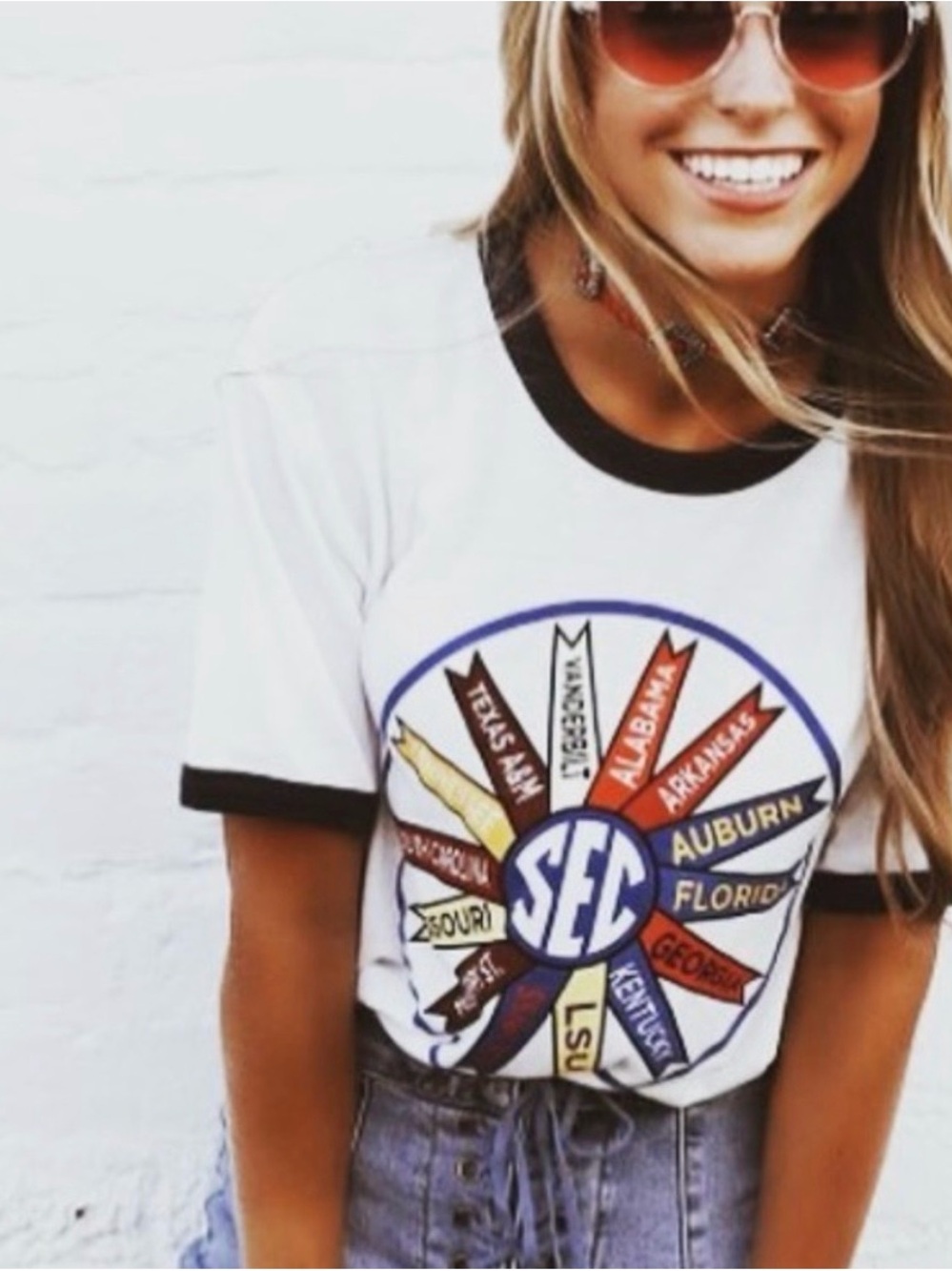 Charlie Southern Women’s Ringer Tee SEC Logo White